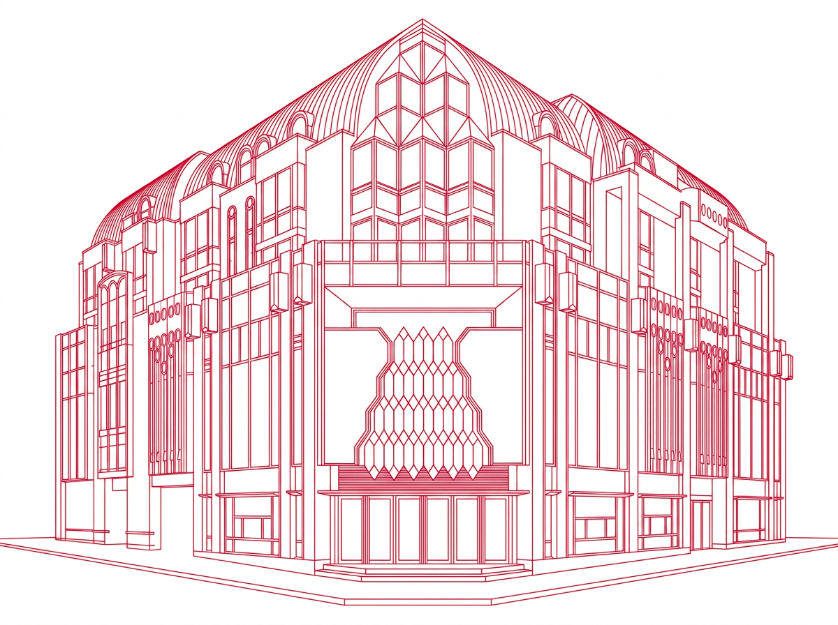 Croquis rouge de l'hôtel Drouot