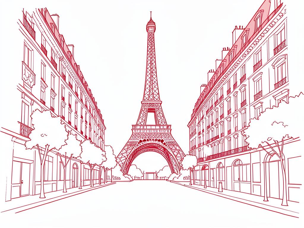 Croquis rouge de la tour Eiffel pour Paris Ouest